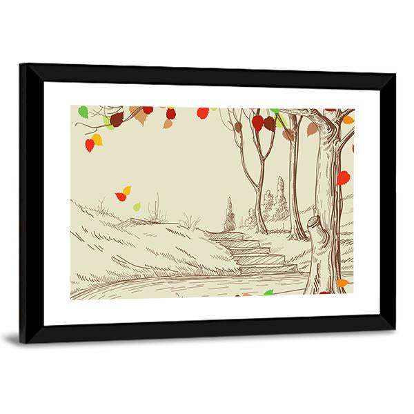 Autumn Trees Sketch Vertical Canvas Wall Art-3 Vertical-Gallery Wrap-12" x 25"-Tiaracle
