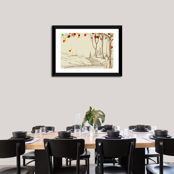 Autumn Trees Sketch Vertical Canvas Wall Art-3 Vertical-Gallery Wrap-12" x 25"-Tiaracle