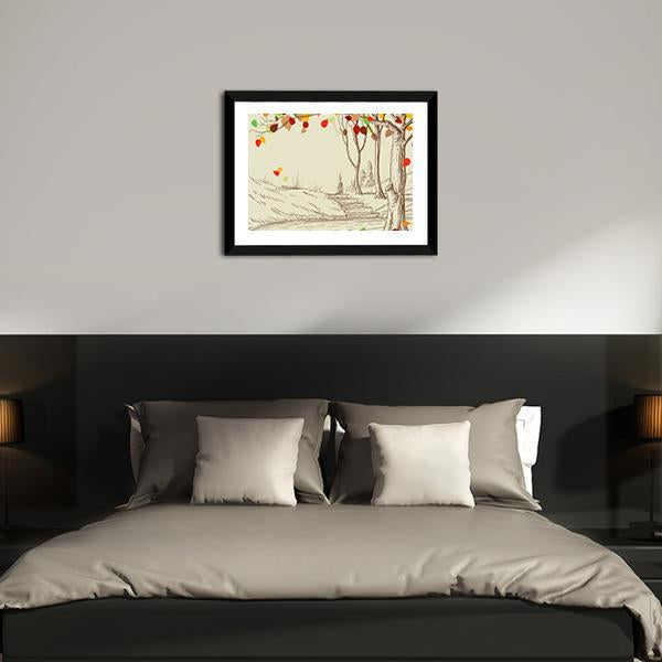 Autumn Trees Sketch Vertical Canvas Wall Art-3 Vertical-Gallery Wrap-12" x 25"-Tiaracle
