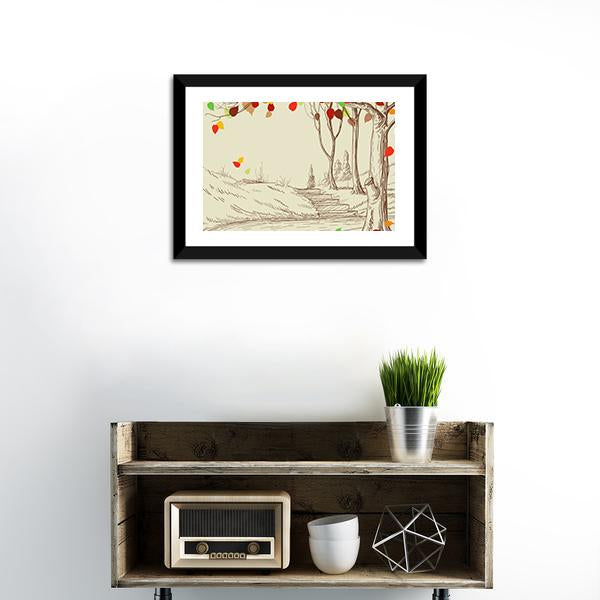 Autumn Trees Sketch Vertical Canvas Wall Art-3 Vertical-Gallery Wrap-12" x 25"-Tiaracle