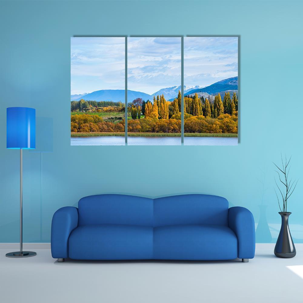 Autumn Trees With Lake Canvas Wall Art-3 Horizontal-Gallery Wrap-37" x 24"-Tiaracle