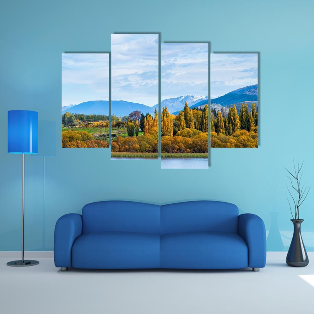 Autumn Trees With Lake Canvas Wall Art-4 Pop-Gallery Wrap-50&quot; x 32&quot;-Tiaracle