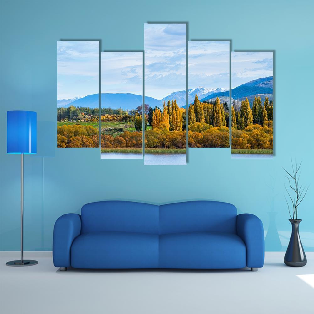 Autumn Trees With Lake Canvas Wall Art-5 Pop-Gallery Wrap-47" x 32"-Tiaracle