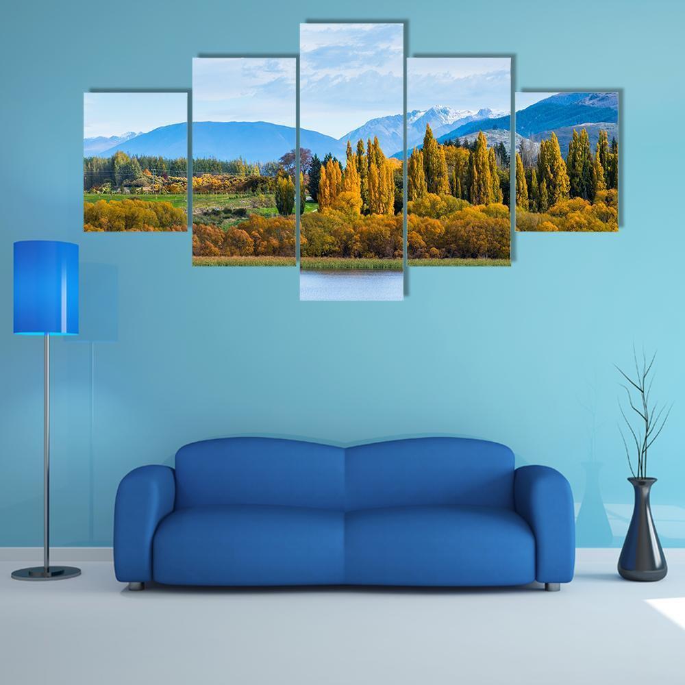 Autumn Trees With Lake Canvas Wall Art-5 Star-Gallery Wrap-62&quot; x 32&quot;-Tiaracle
