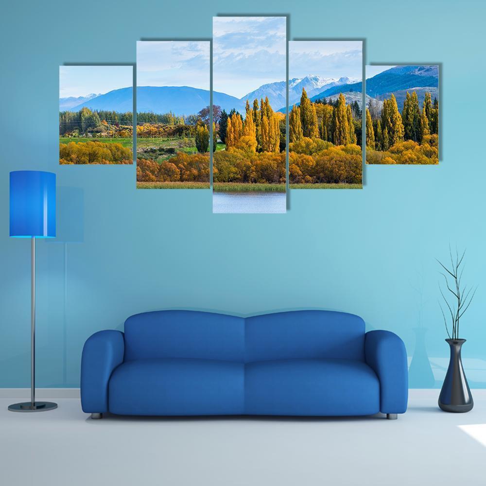 Autumn Trees With Lake Canvas Wall Art-5 Pop-Gallery Wrap-47" x 32"-Tiaracle