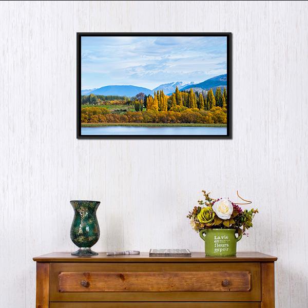 Autumn Trees With Lake Canvas Wall Art-1 Piece-Floating Frame-24&quot; x 16&quot;-Tiaracle