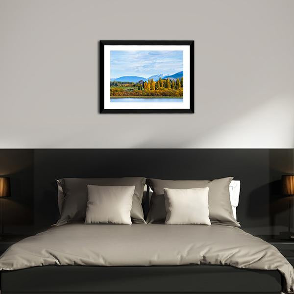 Autumn Trees With Lake Panoramic Canvas Wall Art-1 Piece-36" x 12"-Tiaracle