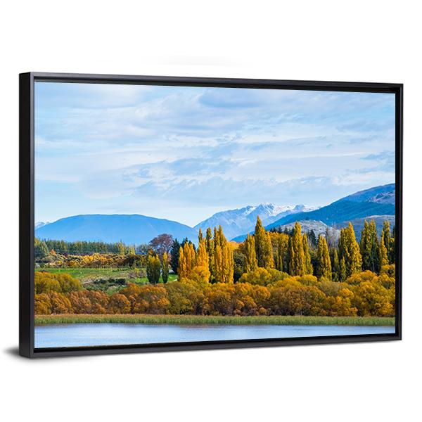 Autumn Trees With Lake Panoramic Canvas Wall Art-1 Piece-36" x 12"-Tiaracle