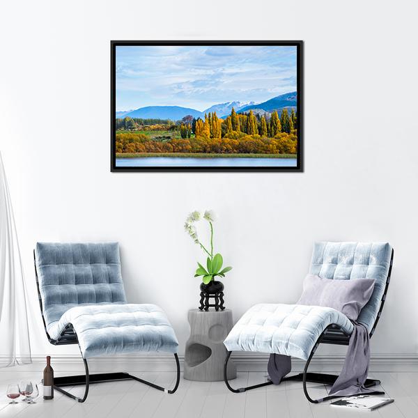 Autumn Trees With Lake Panoramic Canvas Wall Art-1 Piece-36" x 12"-Tiaracle
