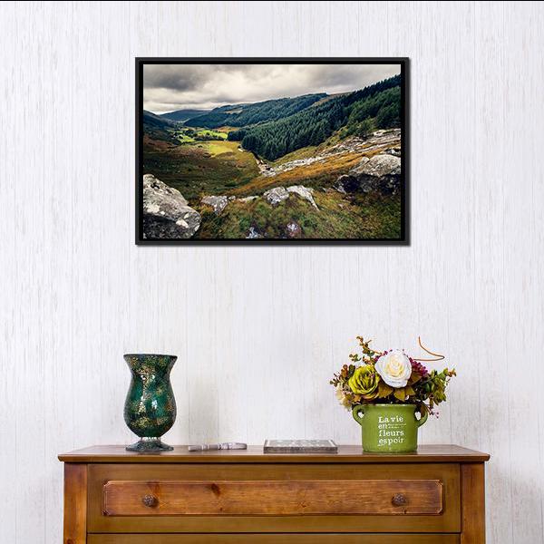 Glenmacnass Waterfall Canvas Wall Art-1 Piece-Floating Frame-24" x 16"-Tiaracle
