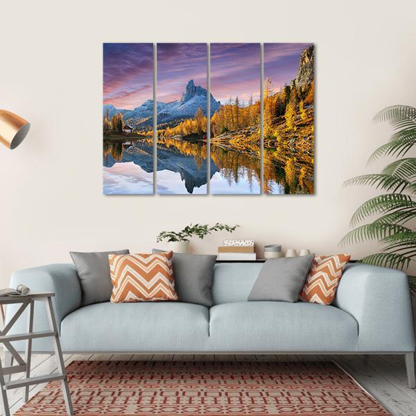 Autumn Lake Federa In Dolomites Canvas Wall Art-4 Horizontal-Gallery Wrap-34" x 24"-Tiaracle