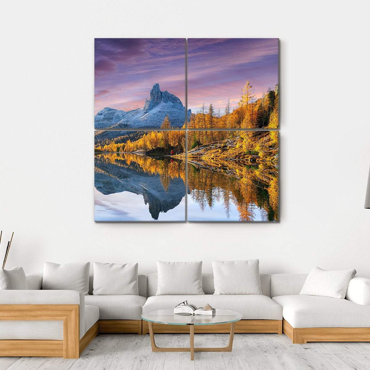 Autumn Lake Federa In Dolomites Canvas Wall Art-4 Square-Gallery Wrap-17" x 17"-Tiaracle