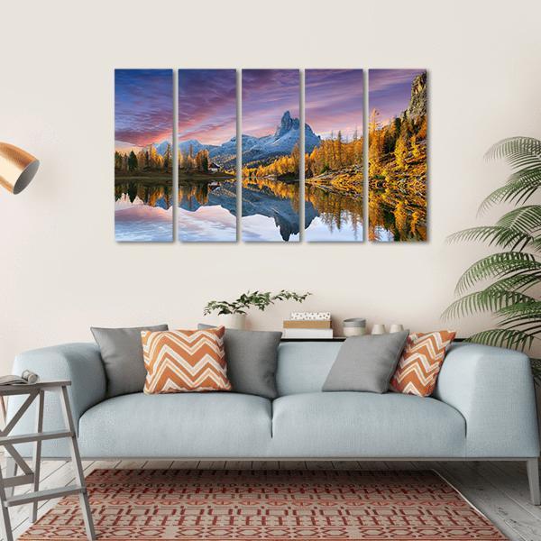 Autumn Lake Federa In Dolomites Canvas Wall Art-5 Horizontal-Gallery Wrap-22" x 12"-Tiaracle