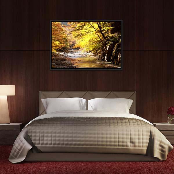 Autumnal Leaves &amp; Stream Canvas Wall Art-3 Horizontal-Gallery Wrap-25" x 16"-Tiaracle