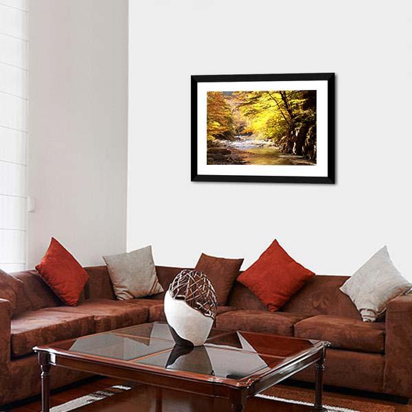 Autumnal Leaves &amp; Stream Canvas Wall Art-3 Horizontal-Gallery Wrap-25" x 16"-Tiaracle