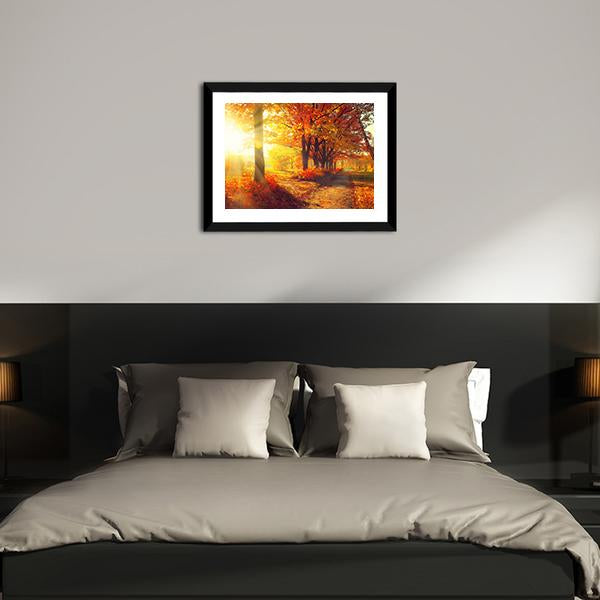 Sun Rays In Autumn Park Canvas Wall Art-3 Horizontal-Gallery Wrap-25" x 16"-Tiaracle