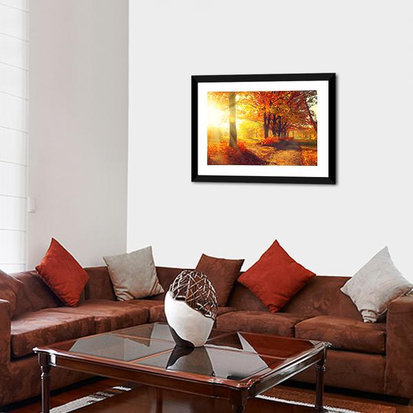 Sun Rays In Autumn Park Canvas Wall Art-3 Horizontal-Gallery Wrap-25" x 16"-Tiaracle