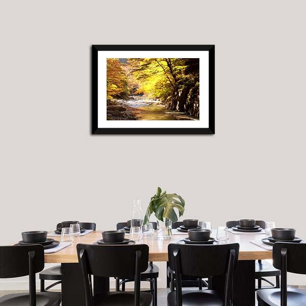 Autumnal Leaves &amp; Stream Canvas Wall Art-5 Horizontal-Gallery Wrap-22" x 12"-Tiaracle