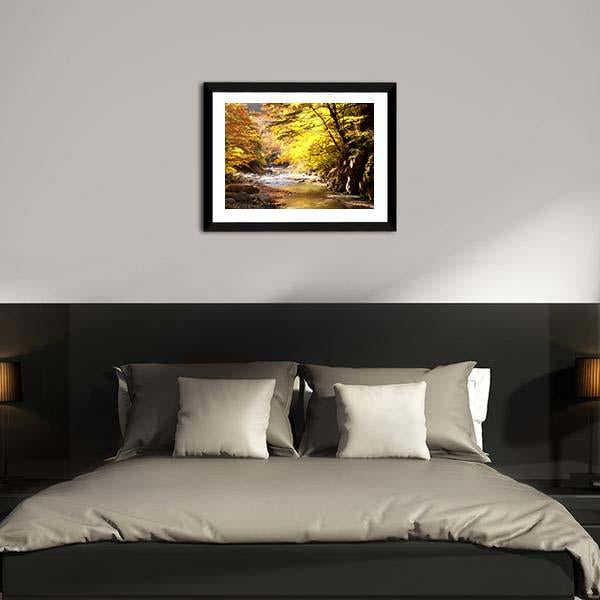 Autumnal Leaves &amp; Stream Canvas Wall Art-5 Horizontal-Gallery Wrap-22" x 12"-Tiaracle