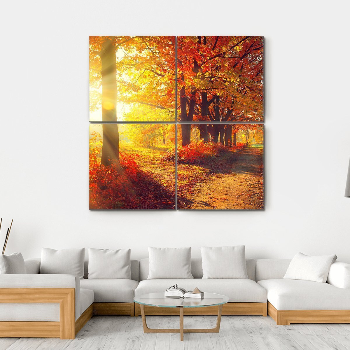 Sun Rays In Autumn Park Canvas Wall Art-4 Square-Gallery Wrap-17" x 17"-Tiaracle