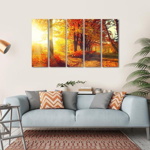 Sun Rays In Autumn Park Canvas Wall Art-5 Horizontal-Gallery Wrap-22" x 12"-Tiaracle
