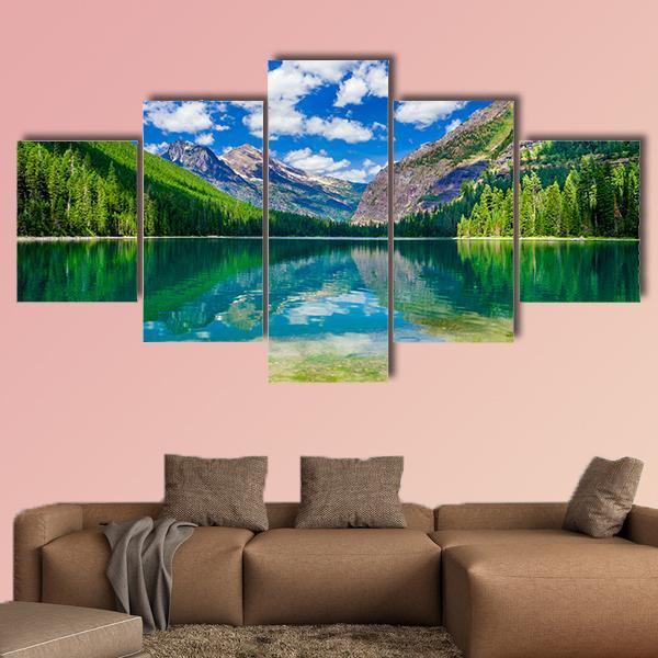 Avalanche Lake In Montana Canvas Wall Art-5 Star-Gallery Wrap-62" x 32"-Tiaracle