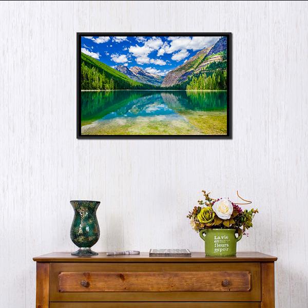 Avalanche Lake In Montana Canvas Wall Art-1 Piece-Floating Frame-24" x 16"-Tiaracle