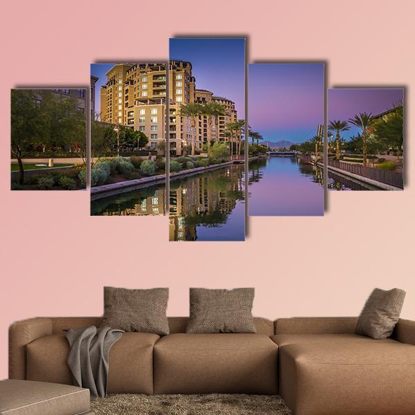 Az Canal In Scottsdale Canvas Wall Art-5 Star-Gallery Wrap-62" x 32"-Tiaracle