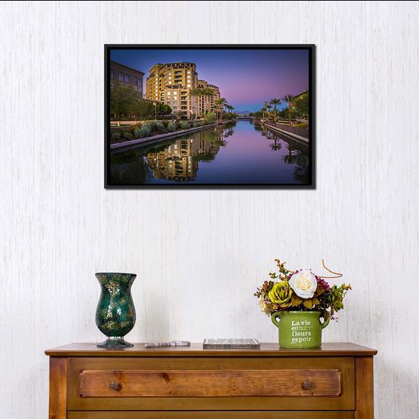 Az Canal In Scottsdale Canvas Wall Art-1 Piece-Floating Frame-24" x 16"-Tiaracle