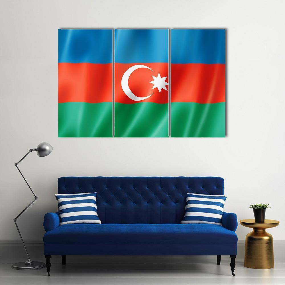 Azerbaijan Flag Canvas Wall Art-3 Horizontal-Gallery Wrap-37" x 24"-Tiaracle