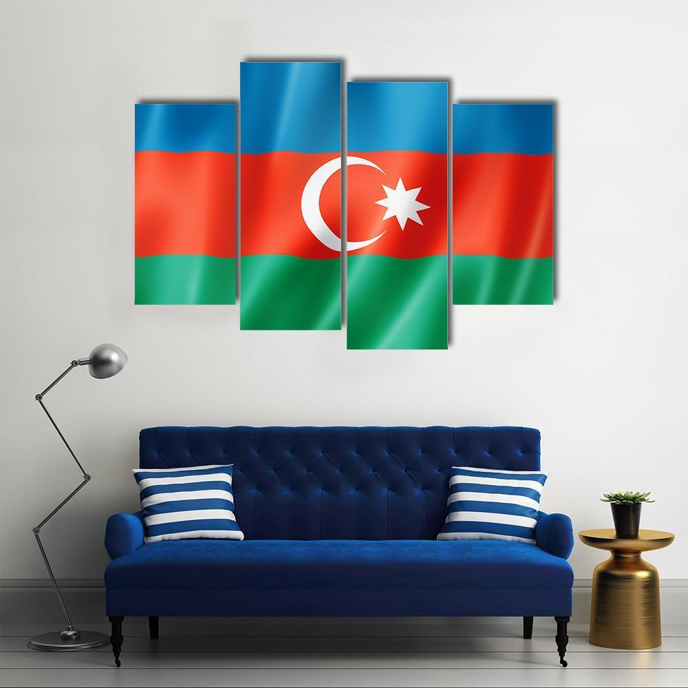 Azerbaijan Flag Canvas Wall Art-4 Pop-Gallery Wrap-50" x 32"-Tiaracle