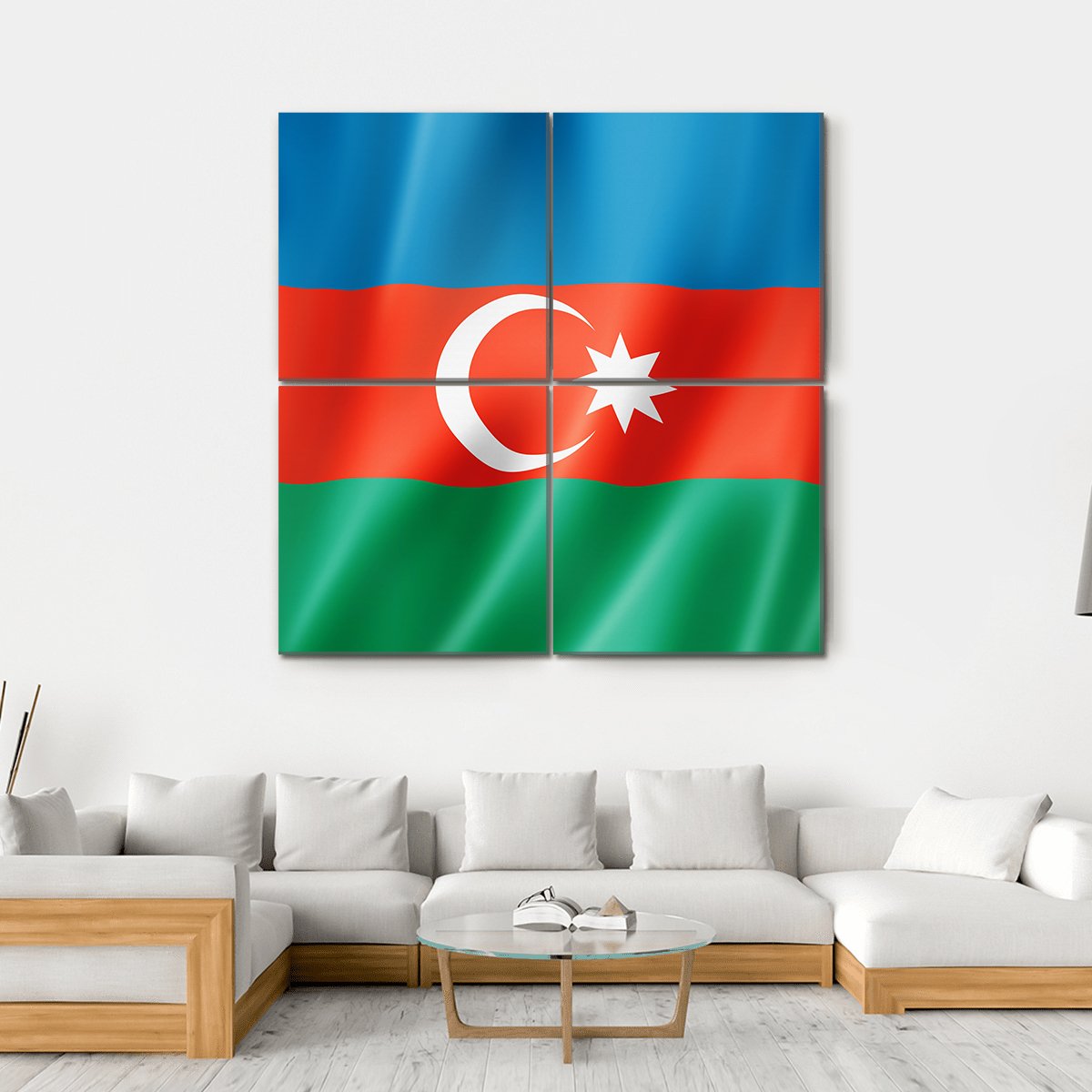 Azerbaijan Flag Canvas Wall Art-4 Square-Gallery Wrap-17" x 17"-Tiaracle