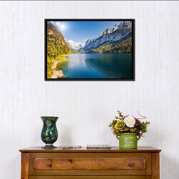 Azure Alpine Lake Canvas Wall Art-1 Piece-Floating Frame-24" x 16"-Tiaracle