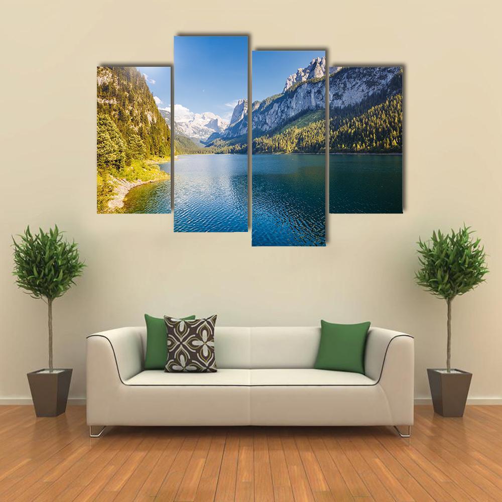 Azure Alpine Lake Canvas Wall Art-4 Pop-Gallery Wrap-50" x 32"-Tiaracle