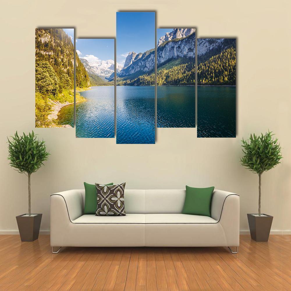 Azure Alpine Lake Canvas Wall Art-5 Pop-Gallery Wrap-47" x 32"-Tiaracle