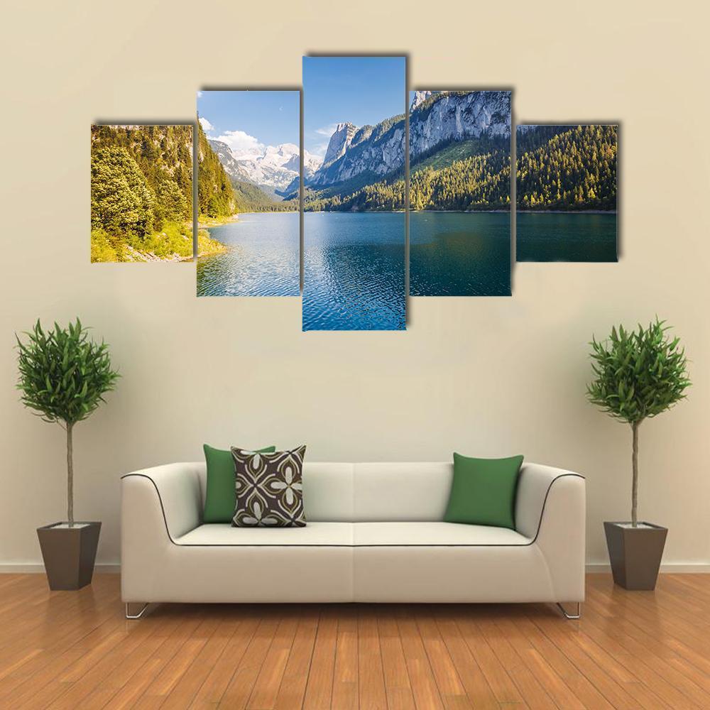 Azure Alpine Lake Canvas Wall Art-5 Star-Gallery Wrap-62" x 32"-Tiaracle