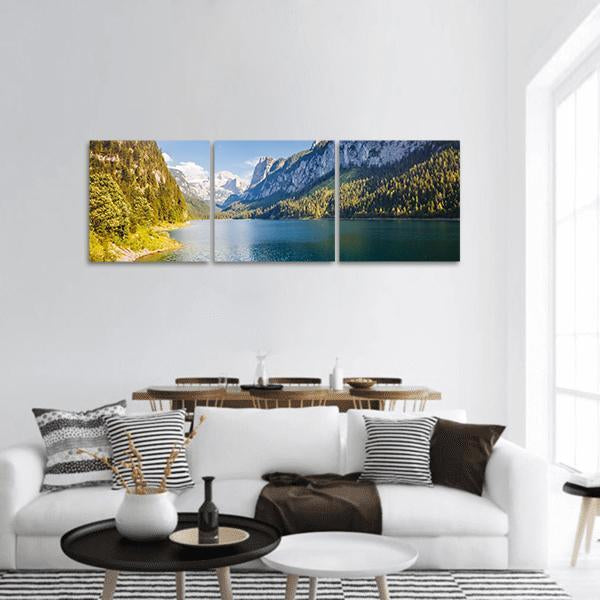 Azure Alpine Lake Panoramic Canvas Wall Art-3 Piece-25" x 08"-Tiaracle