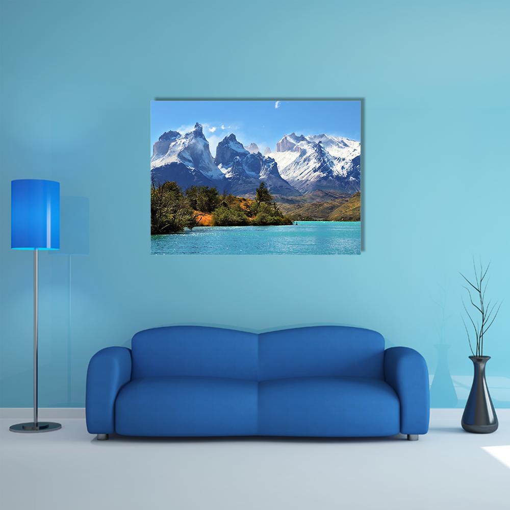 Azure Lake Pehoe Canvas Wall Art-4 Horizontal-Gallery Wrap-34" x 24"-Tiaracle