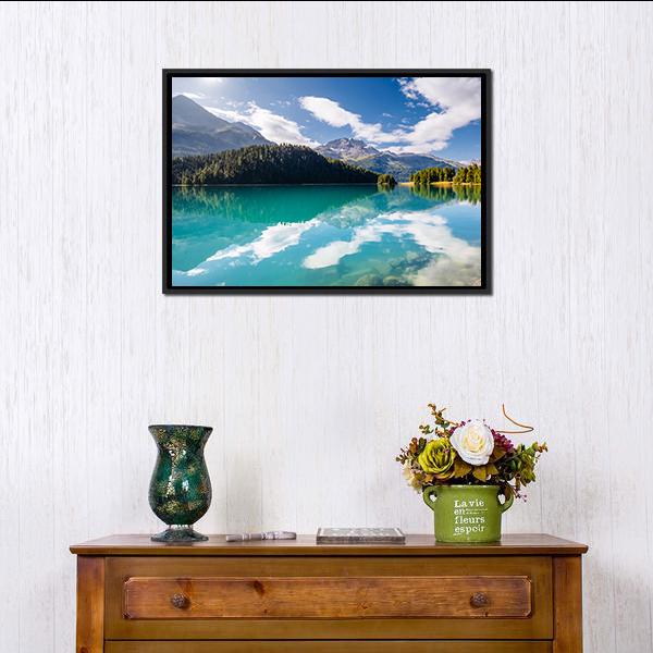 Silvaplana Lake Canvas Wall Art-1 Piece-Floating Frame-24" x 16"-Tiaracle