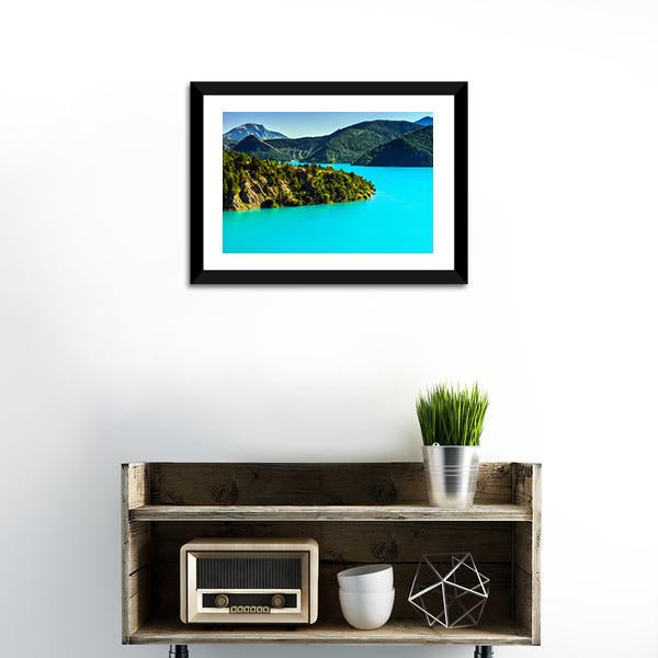 Azure Water Of Lac De La Castillon France Canvas Wall Art-1 Piece-Framed Print-20" x 16"-Tiaracle