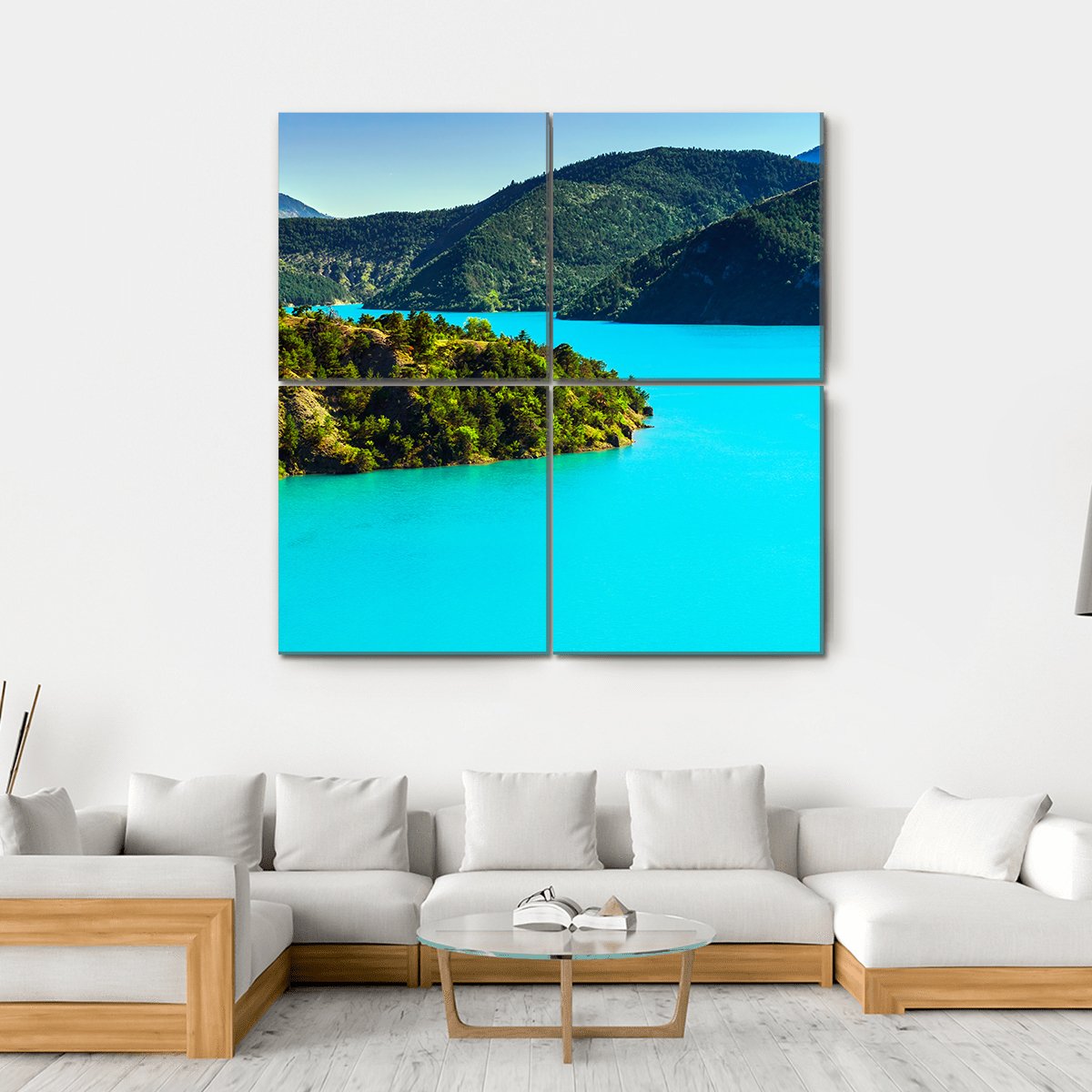 Azure Water Of Lac De La Castillon France Canvas Wall Art-4 Square-Gallery Wrap-17" x 17"-Tiaracle