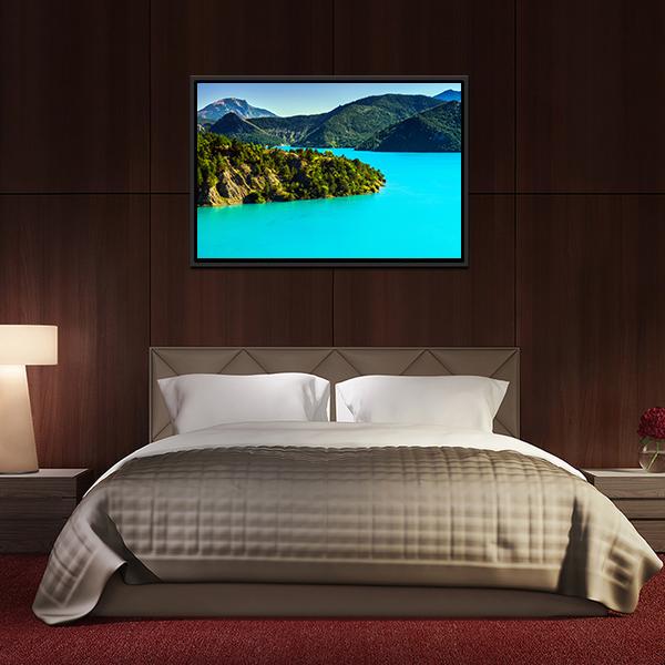 Azure Water Of Lac De La Castillon France Canvas Wall Art-3 Horizontal-Gallery Wrap-25" x 16"-Tiaracle