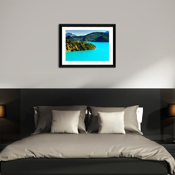 Azure Water Of Lac De La Castillon France Canvas Wall Art-3 Horizontal-Gallery Wrap-25" x 16"-Tiaracle