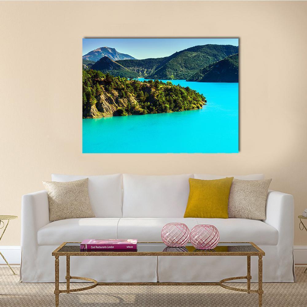 Azure Water Of Lac De La Castillon France Canvas Wall Art-1 Piece-Gallery Wrap-48" x 32"-Tiaracle