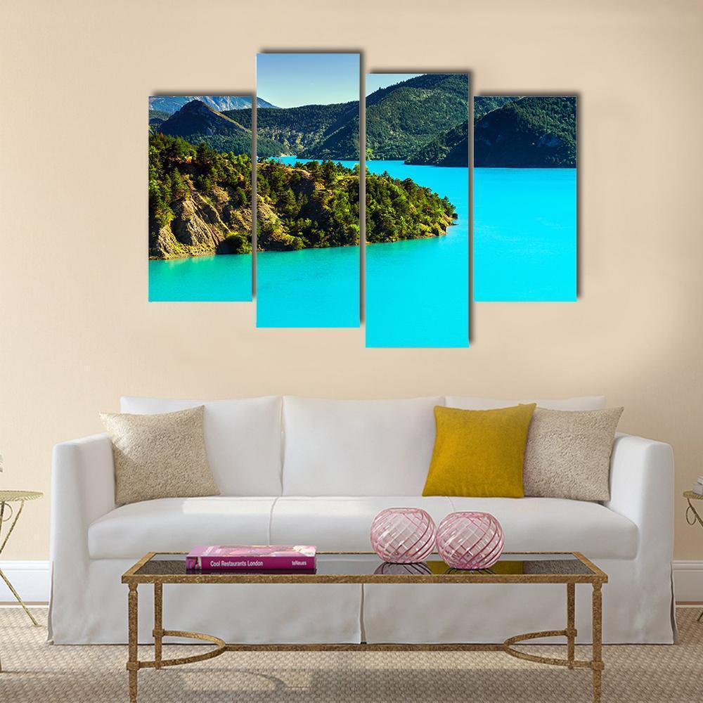 Azure Water Of Lac De La Castillon France Canvas Wall Art-4 Pop-Gallery Wrap-50" x 32"-Tiaracle