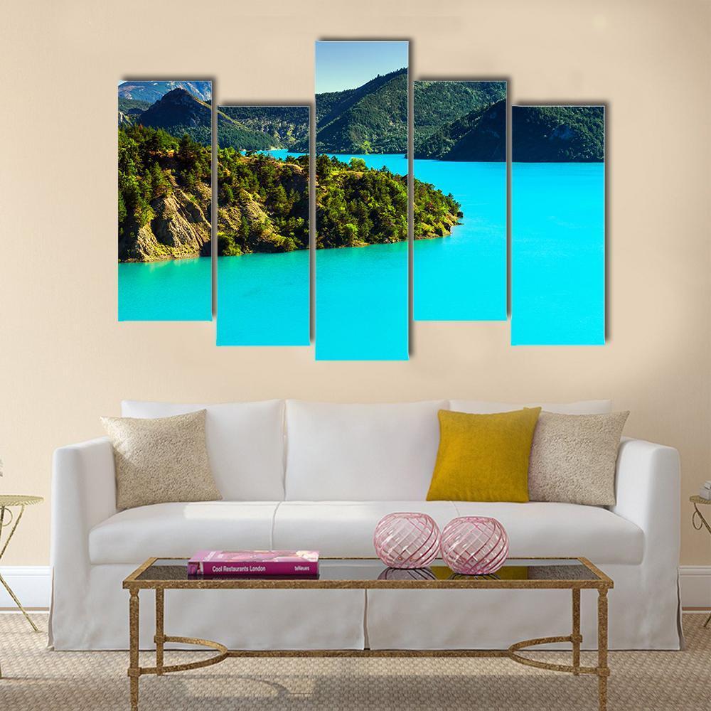 Azure Water Of Lac De La Castillon France Canvas Wall Art-5 Pop-Gallery Wrap-47" x 32"-Tiaracle