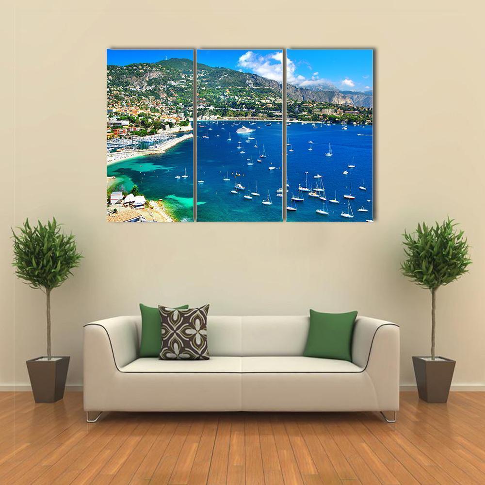 Azzure Coast Of France Canvas Wall Art-3 Horizontal-Gallery Wrap-37" x 24"-Tiaracle