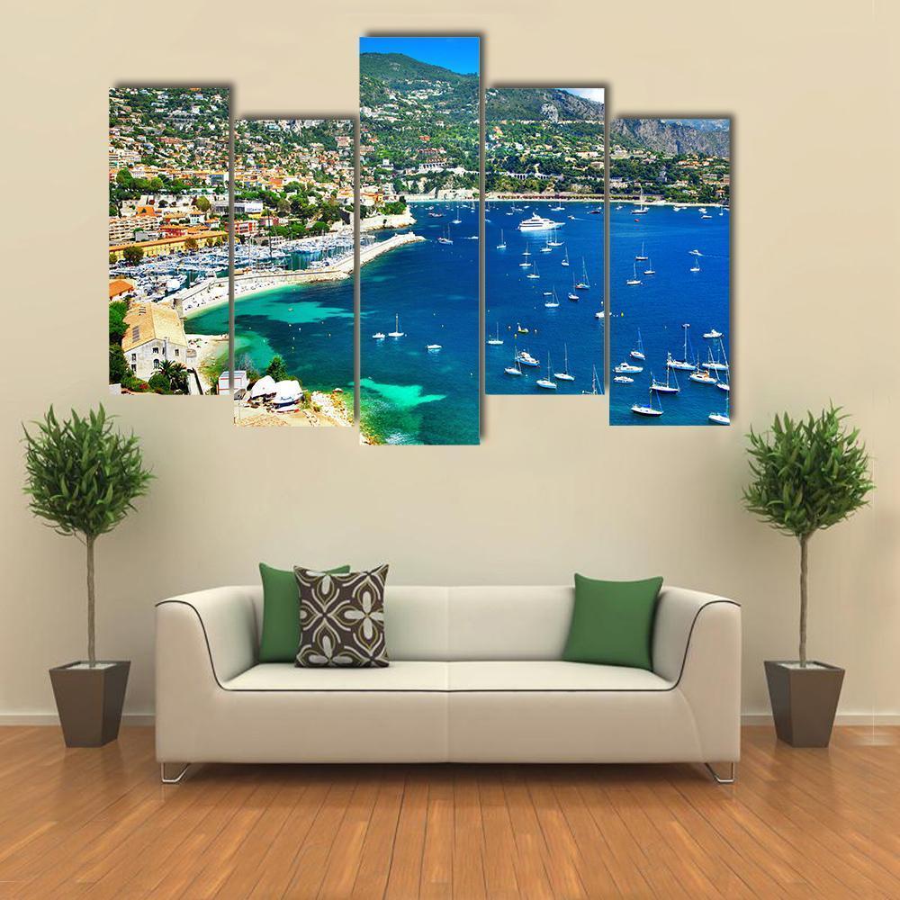 Azzure Coast Of France Canvas Wall Art-5 Pop-Gallery Wrap-47" x 32"-Tiaracle