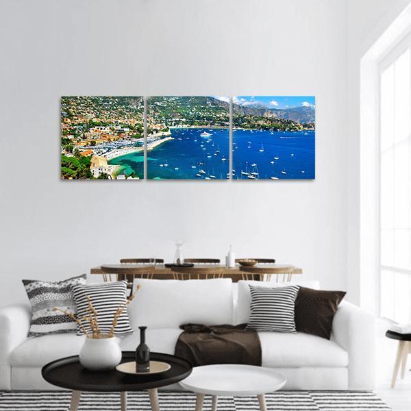 Azzure Coast Of France Panoramic Canvas Wall Art-3 Piece-25" x 08"-Tiaracle