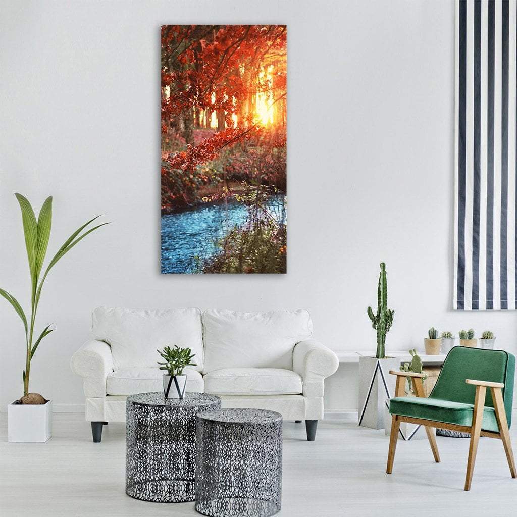 Bach Forest Trees Landscape At Sunset Vertical Canvas Wall Art-1 Vertical-Gallery Wrap-12" x 24"-Tiaracle